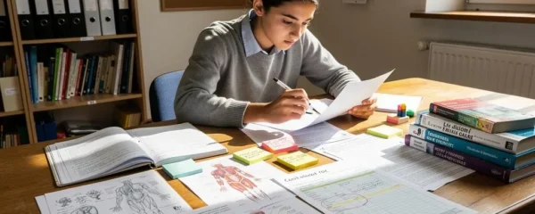 Un élève français étudie ses notes et ses profils académiques pour l'orientation vers la médecine.