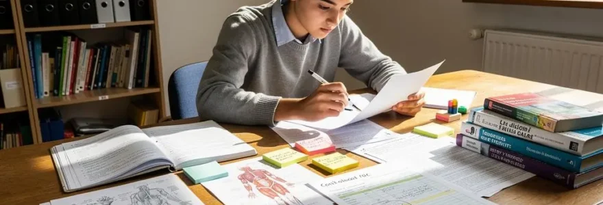 Un élève français étudie ses notes et ses profils académiques pour l'orientation vers la médecine.
