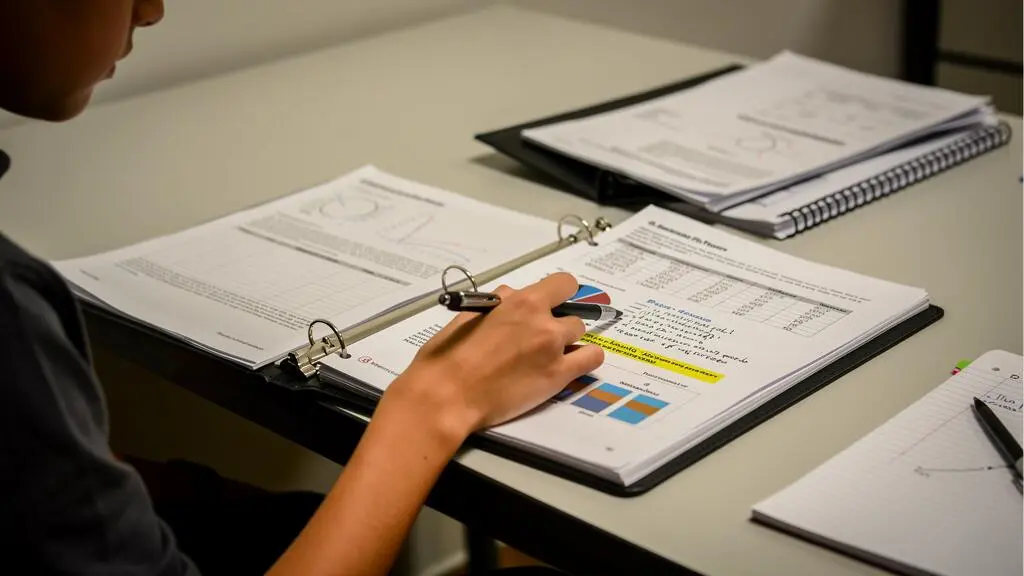 Un étudiant examine son dossier scolaire et ses projets pour assurer la cohérence de son profil.